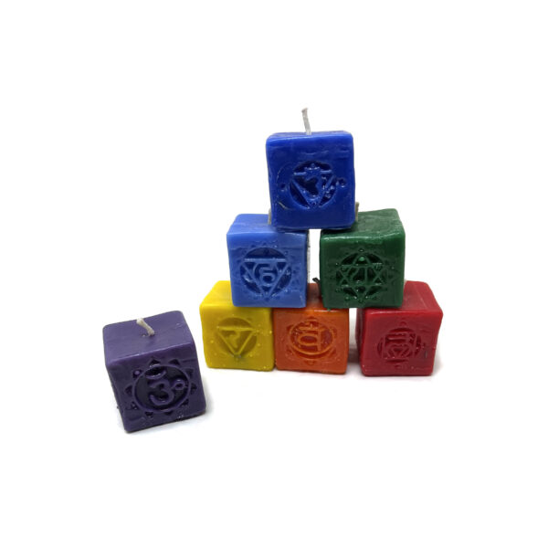 Shreyshti 7 Chakra Square Candles approx. 1.5" (set of 7) each for spell, wiccan, pagan, rituals, reiki, religious, magic, home decor, festival, party purposes - Image 3